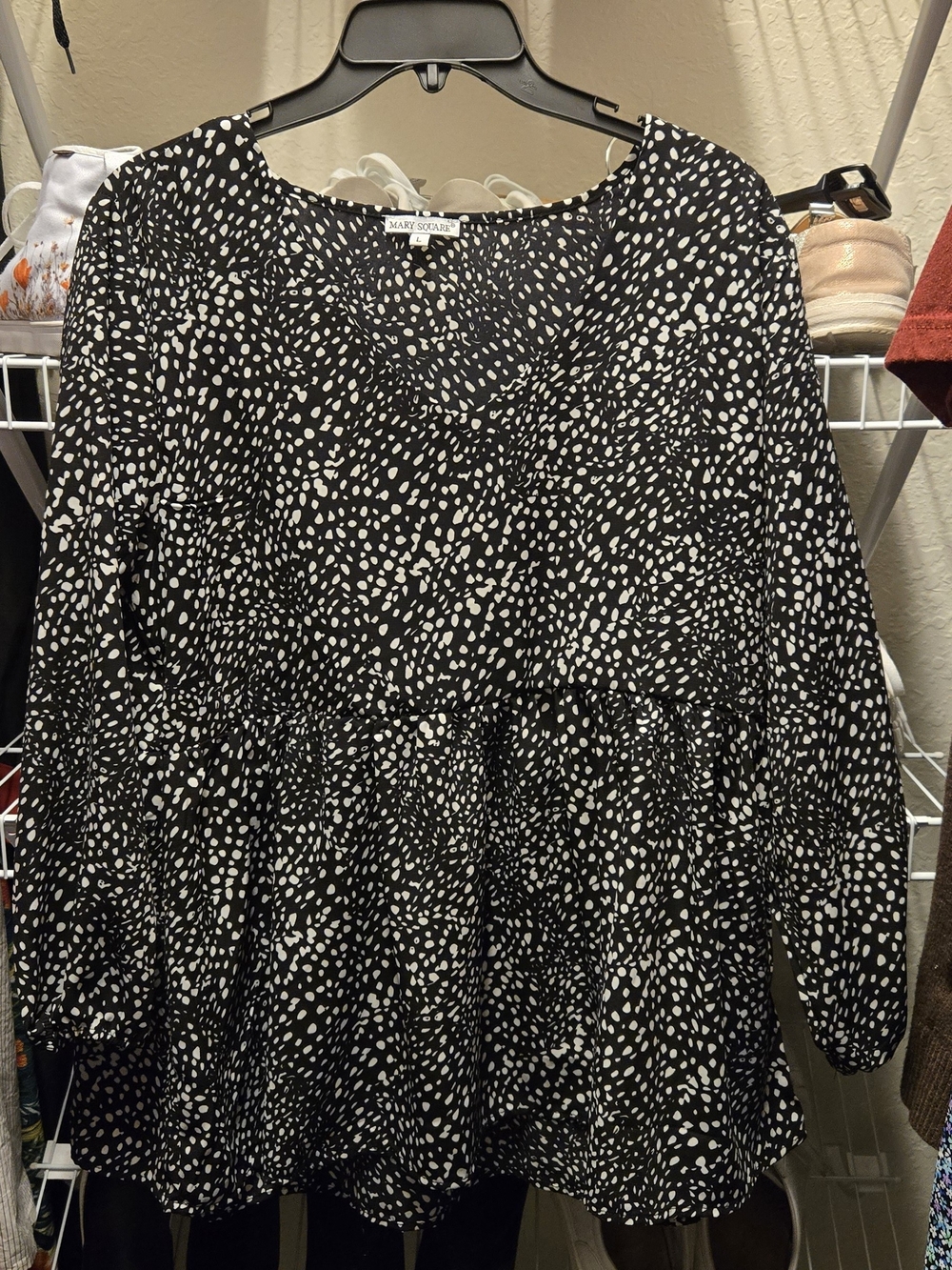 Black & White Printed Long-Sleeve Women's Blouse by Mary Soleil